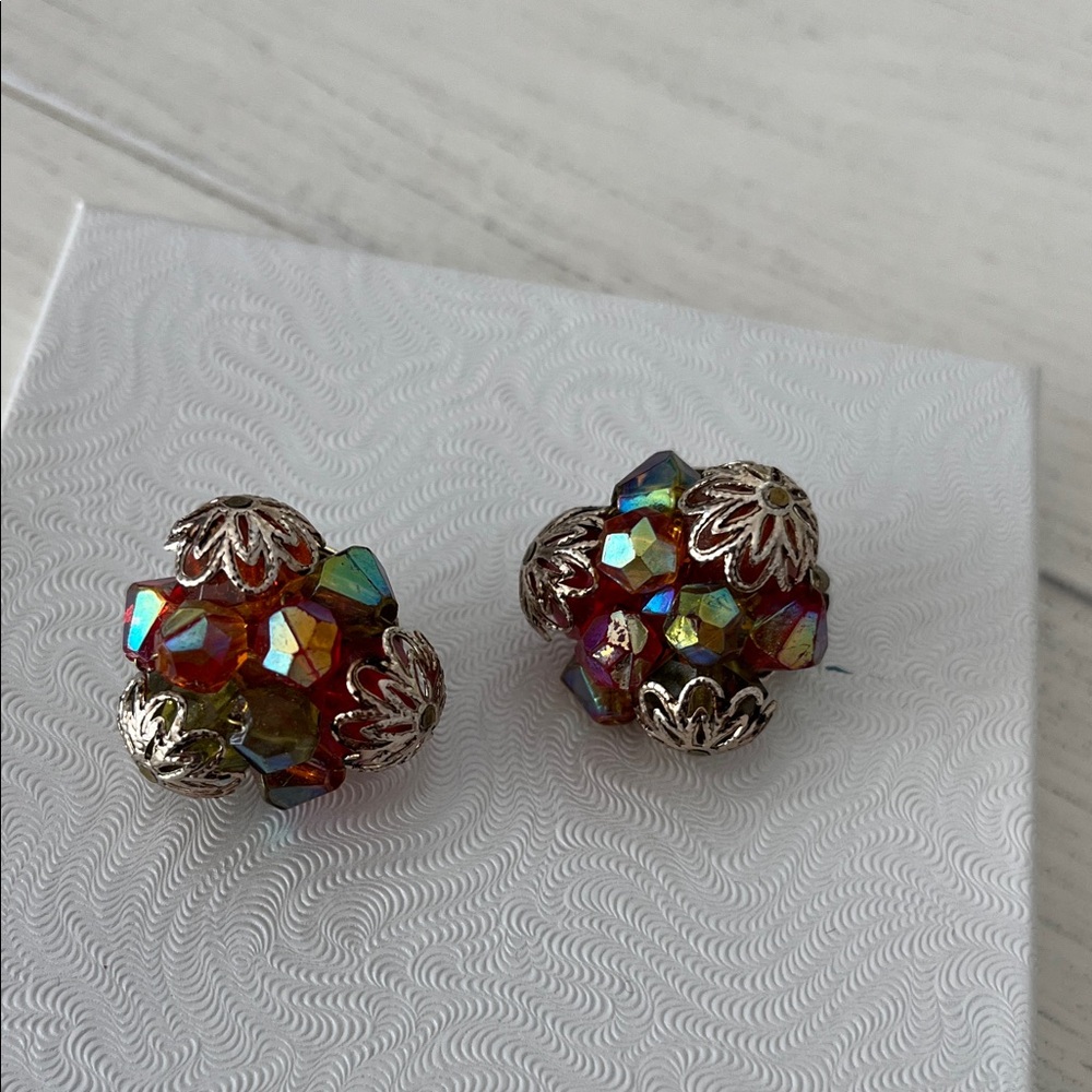 Vintage multicolored clip on earrings marked Japan
